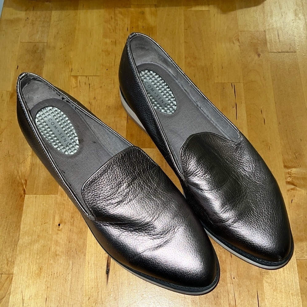 Com + Sens Metallic Loafers Womens Slip On Comfort Flats Silver Pewter - Picture 2 of 7